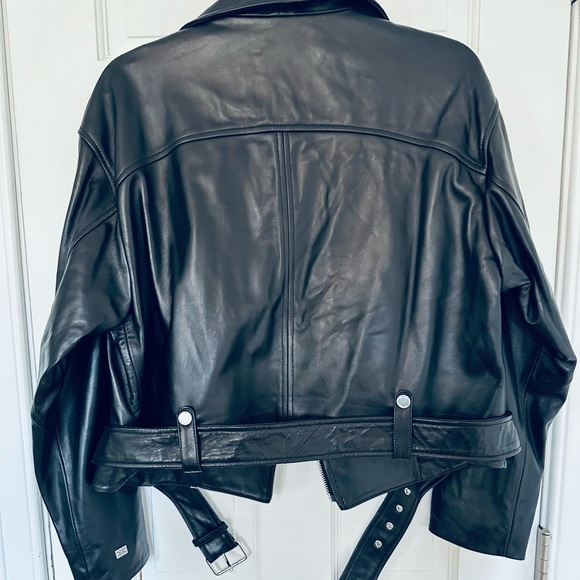 Soia & Kyo Black Genuine Lamb Skin Leather Biker Jacket with Metallic Accents - Picture 13 of 16